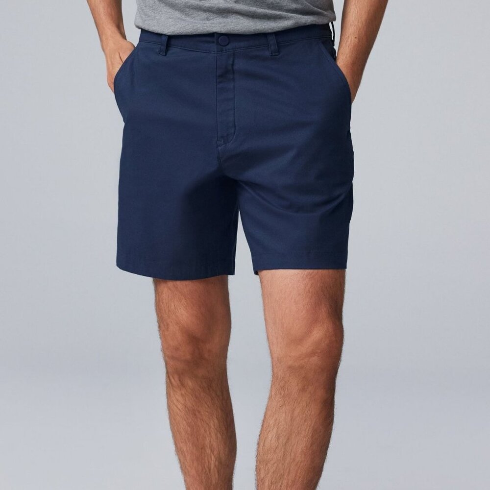 Mack Weldon Size 38W Maverick Tech Chino Shorts Navy Blue Hidden Zipper Pocket